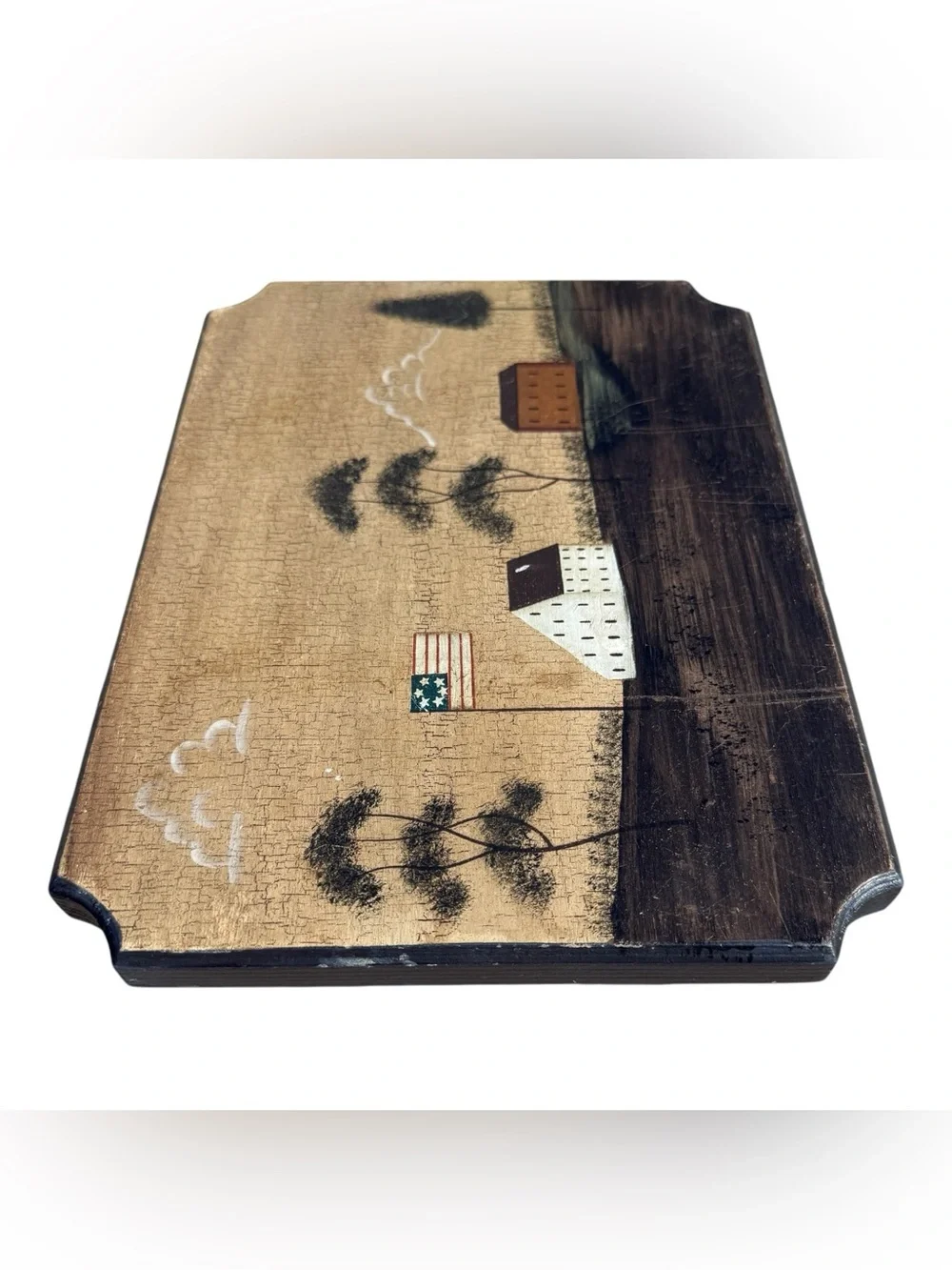 Vintage Hand Painted Primitive Americana Wood Footstool Folk Art Farmhouse Decor